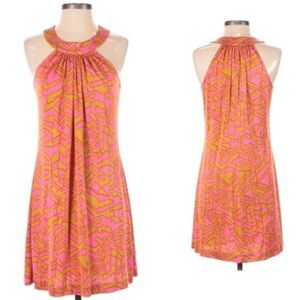 Silk print halter neck mini dress